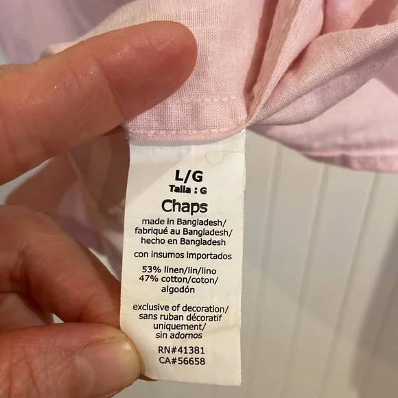 ♥️ HOST PICK ♥️ CHAPS men’s pink linen blend short sleeve L - Picture 9 of 10
